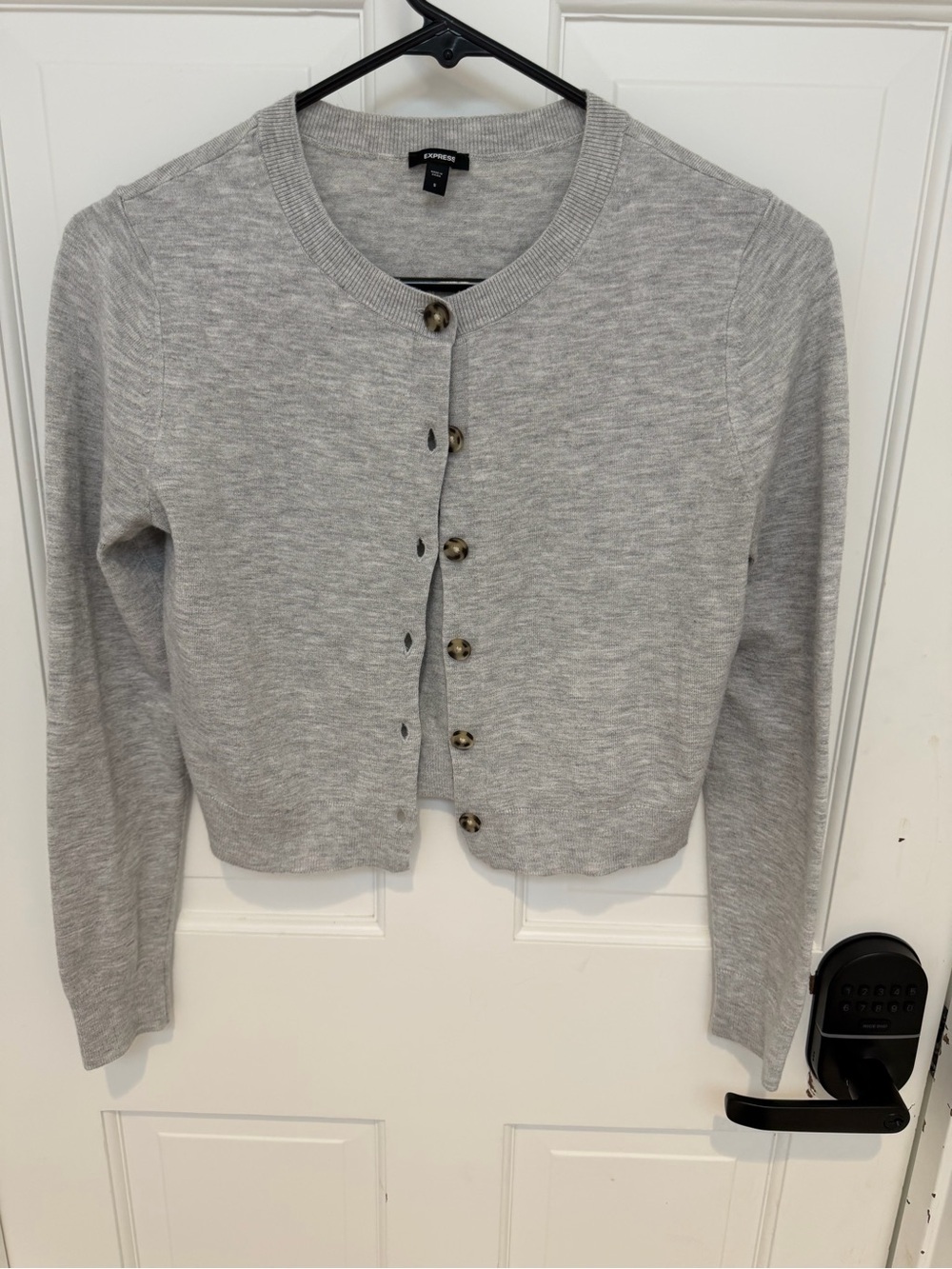 Express Light Gray Ribbed-Neck Cardigan -Size Small - Picture 2 of 7
